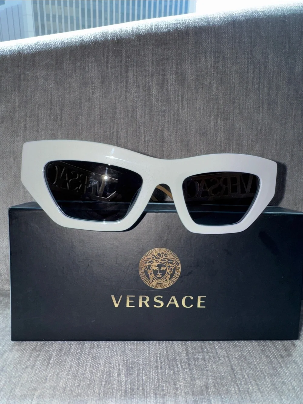 Versace White Cat-Eye Sunglasses with Black Lenses (full inclusion)